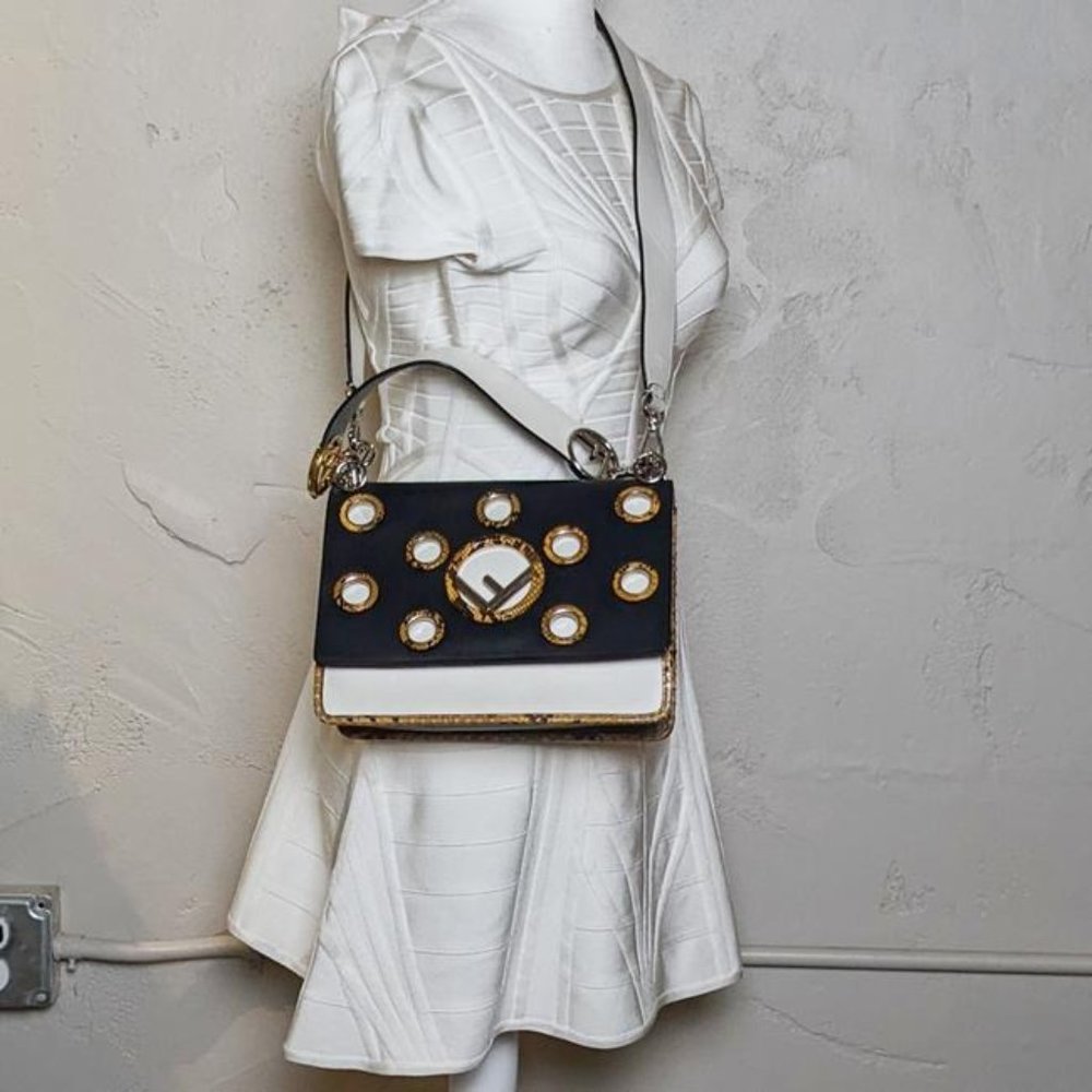 SOLD Fendi Kan I F Eyelet Grommets Python White Leather Shoulder Bag - Picture 10 of 10